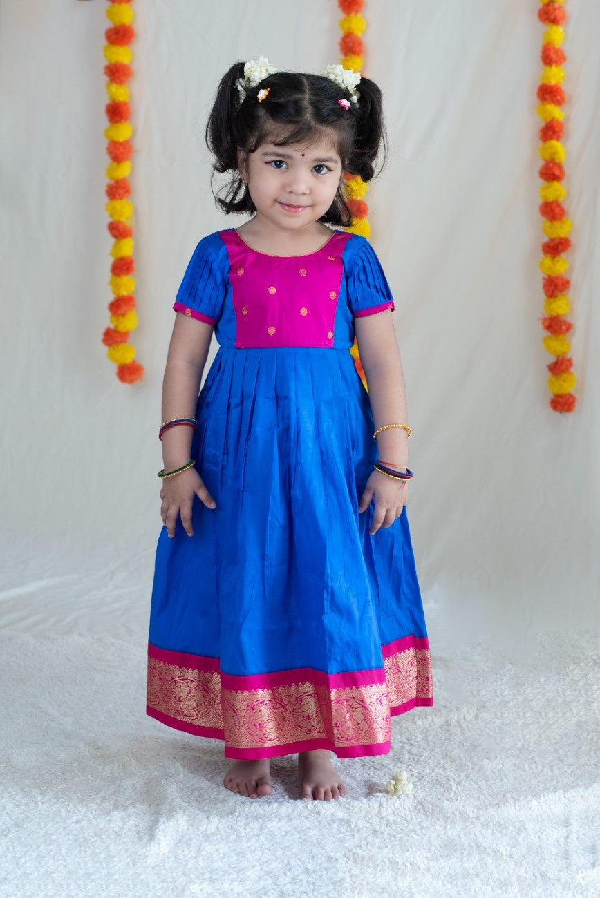Royal Blue & Pink Silk Cotton Dress