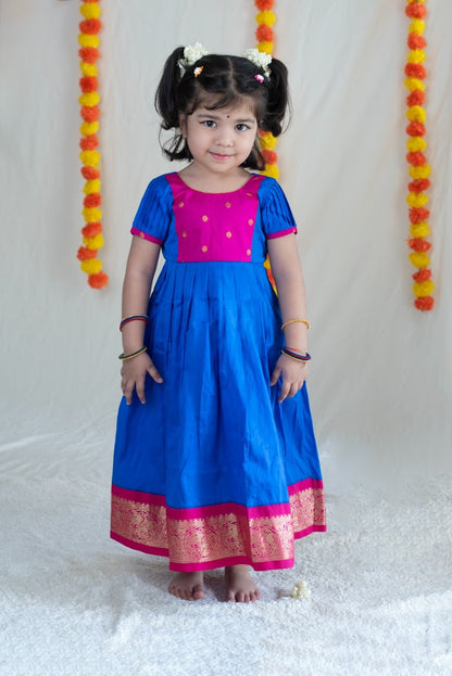 Royal Blue & Pink Silk Cotton Dress