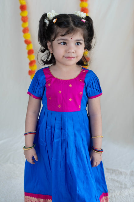 Royal Blue & Pink Silk Cotton Dress