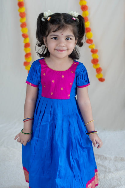 Royal Blue & Pink Silk Cotton Dress