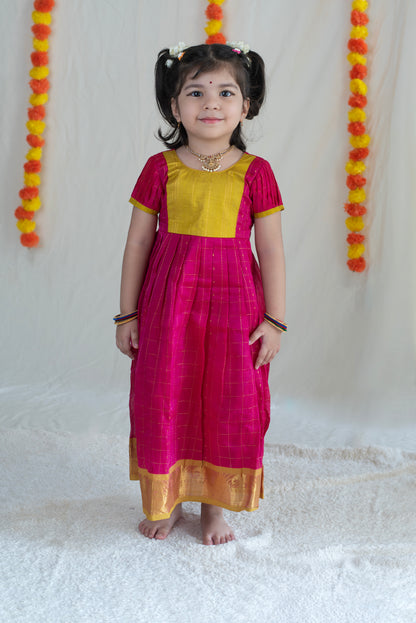 Pink & Light Green Silk Cotton Dress