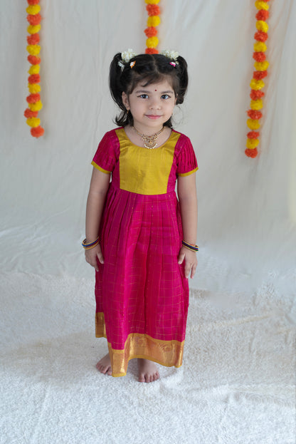 Pink & Light Green Silk Cotton Dress