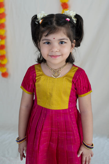 Pink & Light Green Silk Cotton Dress