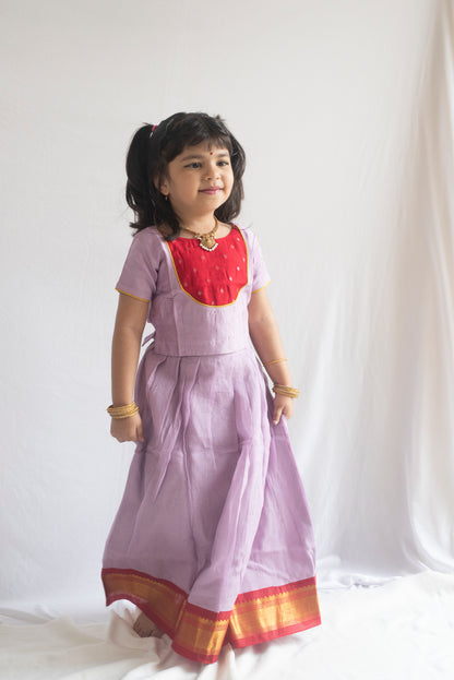 Mahalakshmi Pattu Pavadai | Lavender & Red