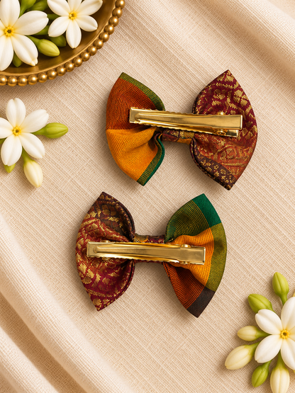 Ethnic Paalum Pazham (With Zari) Bow Clips ( 1 Pair )