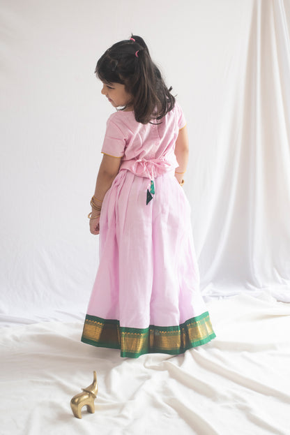 Sharada Pattu Pavadai | Baby Pink & Emerald Green