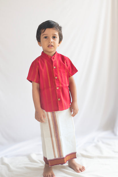 Red Handloom Cotton Shirt