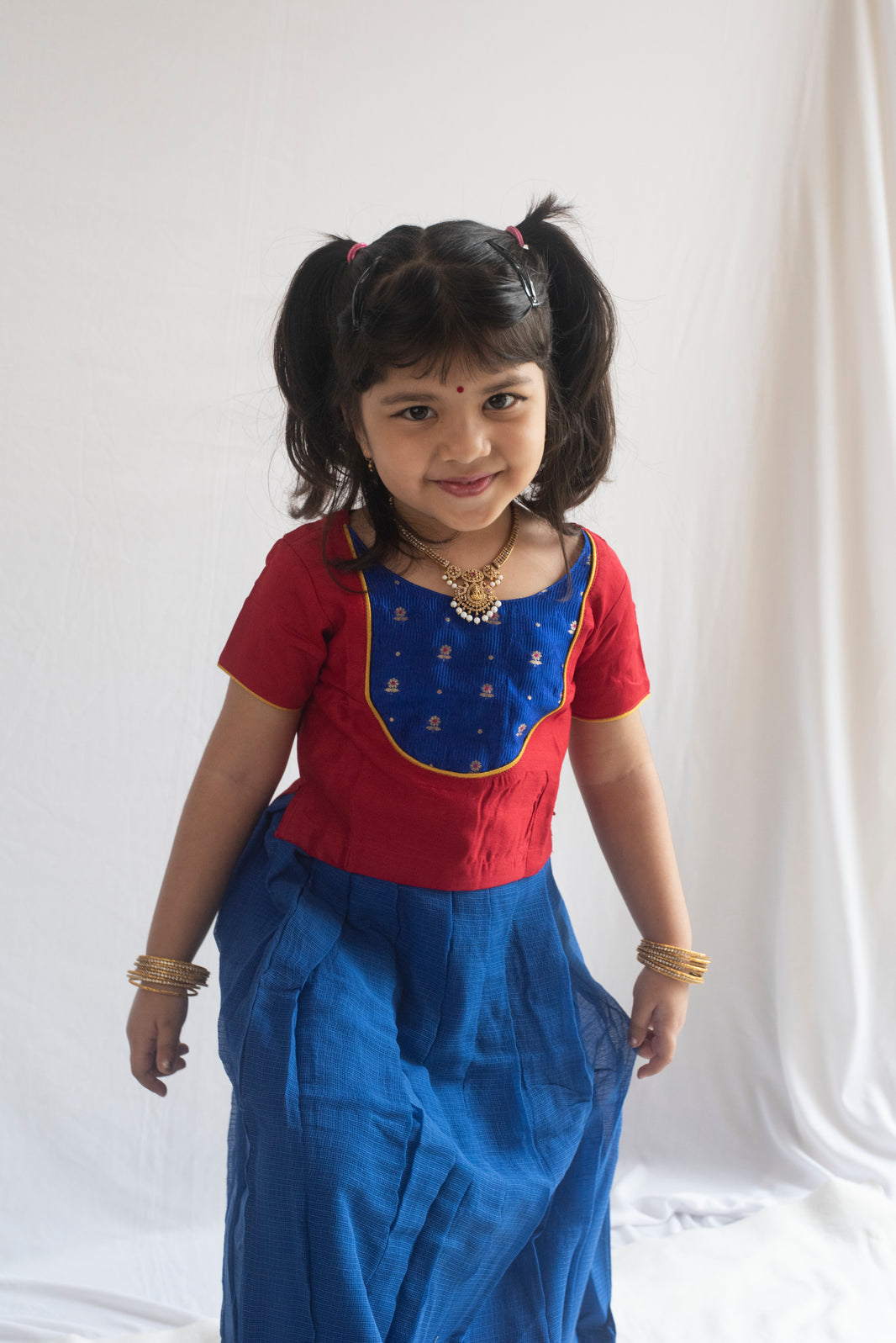 Vagdevi Pattu Pavadai | Royal Blue & Red
