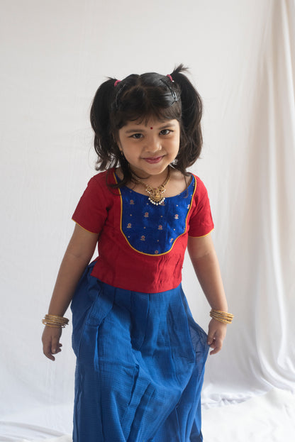 Vagdevi Pattu Pavadai | Royal Blue & Red