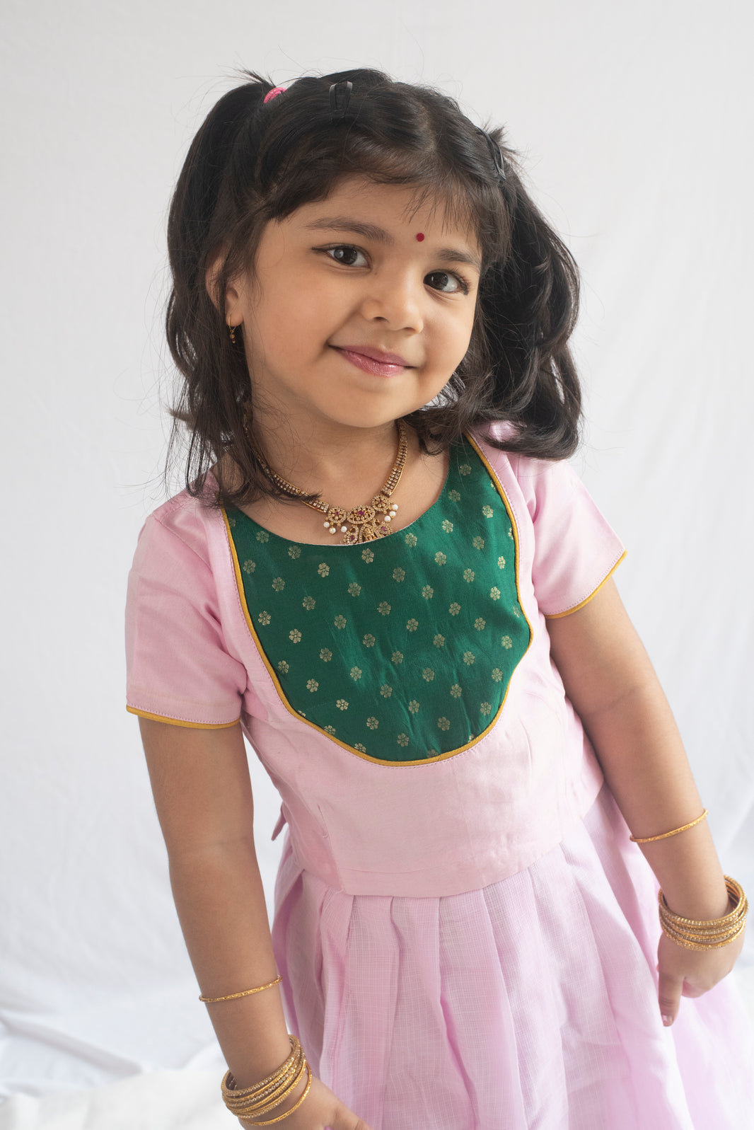 Sharada Pattu Pavadai | Baby Pink & Emerald Green