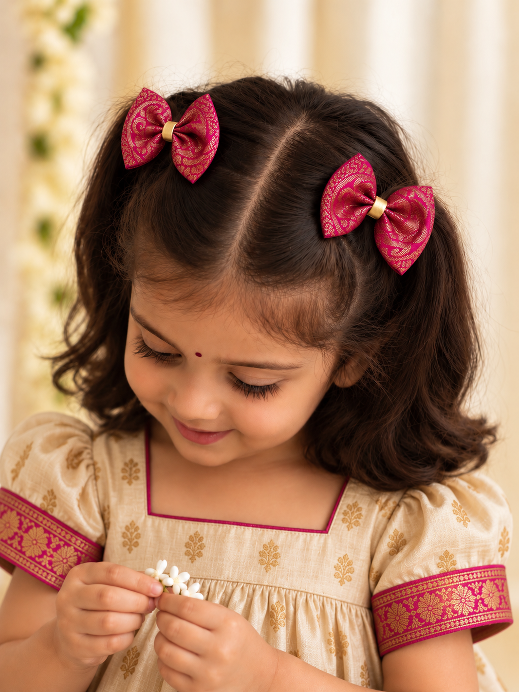 Ethnic Pink Gold Bow Clips ( 1 Pair )