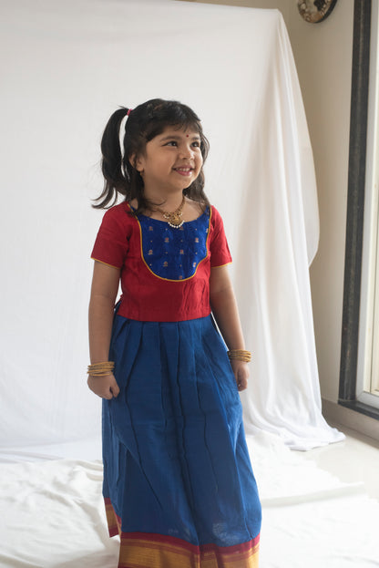 Vagdevi Pattu Pavadai | Royal Blue & Red