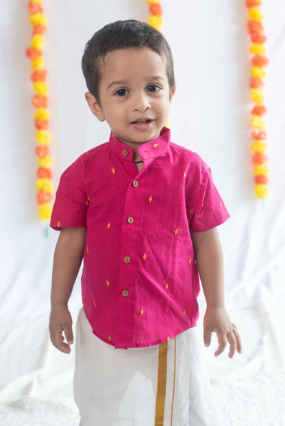 Pink Diamond Motif Handloom Cotton Shirt