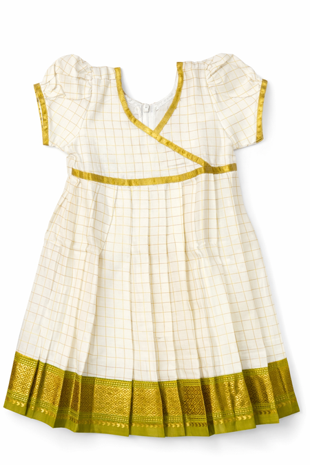 Kasavu Cotton Ethnic Dress with Light Green Zari Border