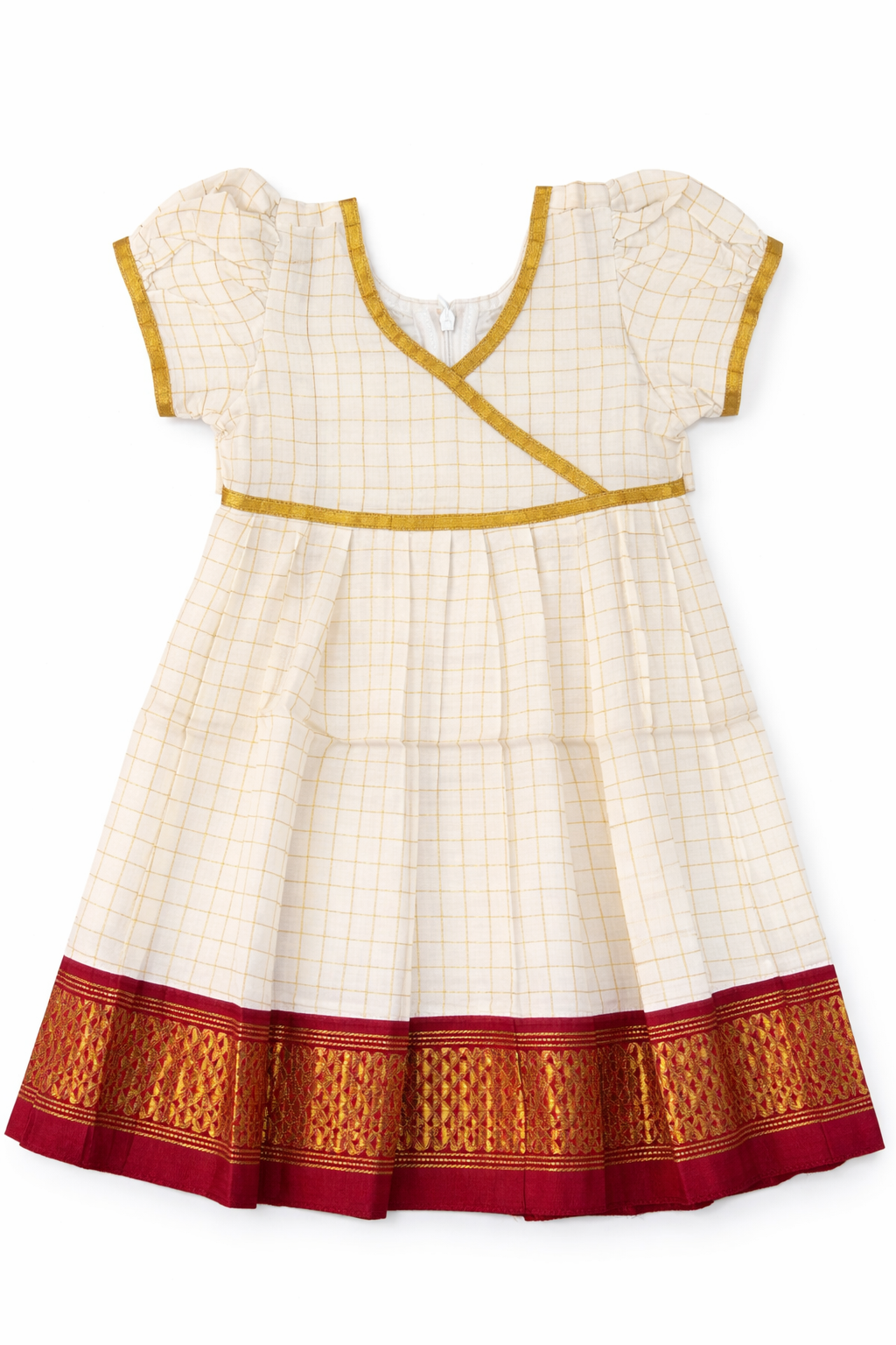 Kasavu Cotton Ethnic Dress with Red Zari Border