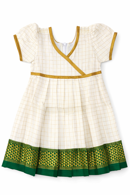 Kasavu Cotton Ethnic Dress with Dark Green Zari Border