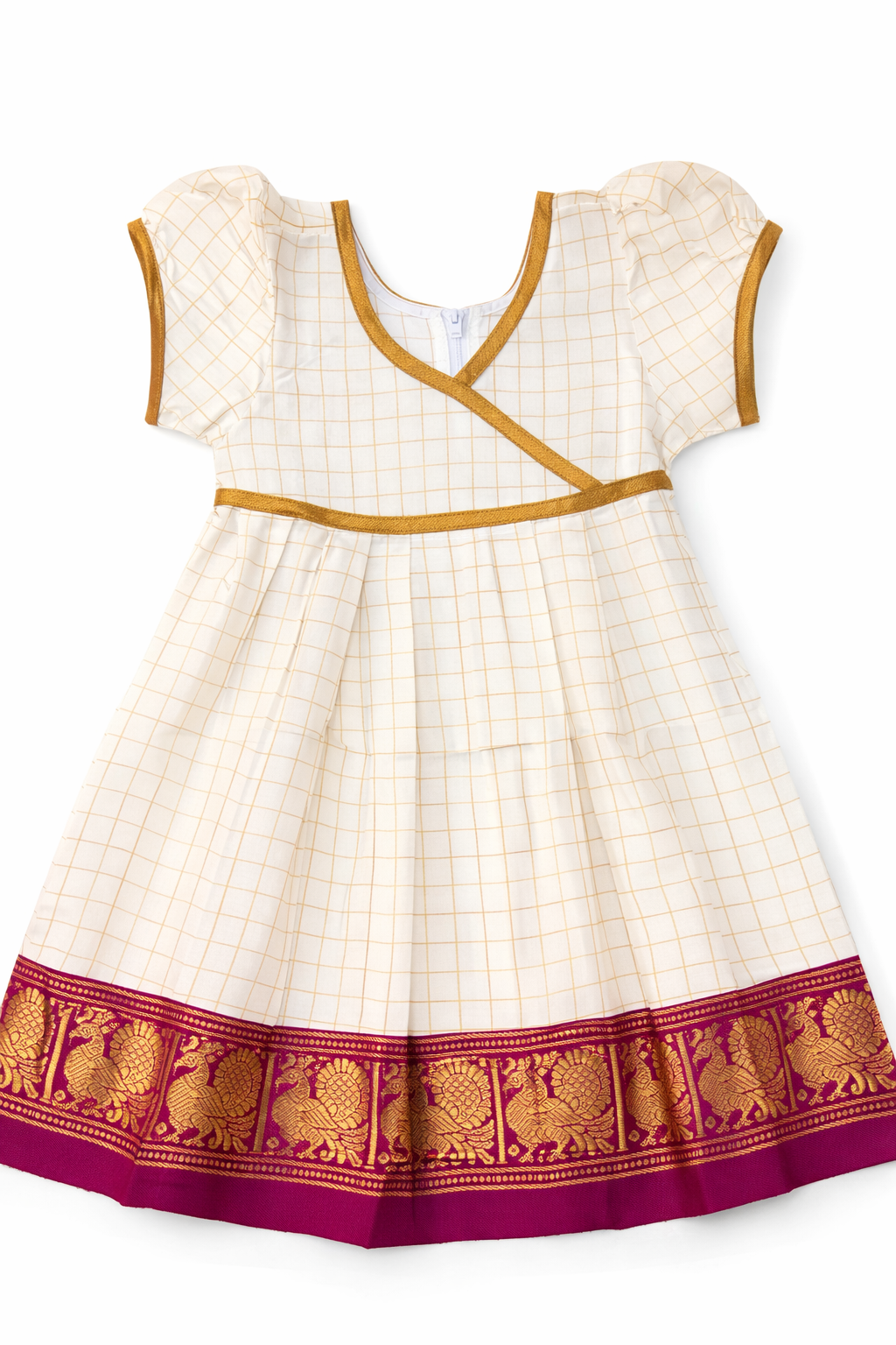 Kasavu Cotton Ethnic Dress with Majenta Pink Zari Border