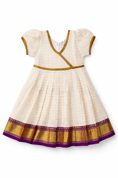 Kasavu Cotton Ethnic Dress with Jamun Purple Zari Border