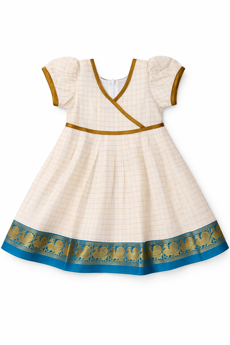 Kasavu Cotton Ethnic Dress with Blue Zari Border