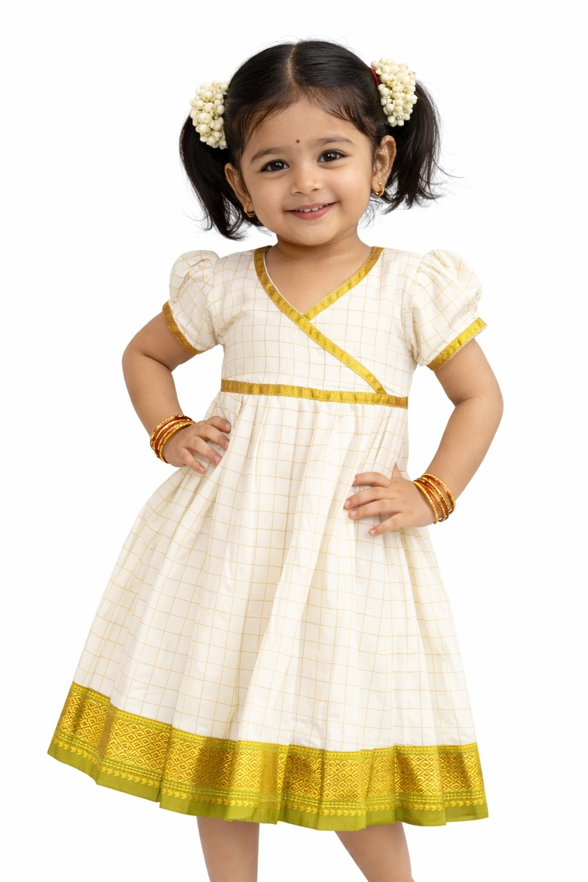Kasavu Cotton Ethnic Dress with Light Green Zari Border
