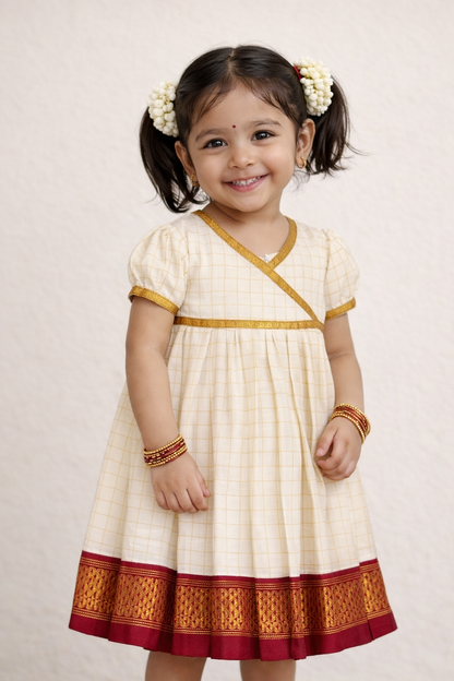 Kasavu Cotton Ethnic Dress with Red Zari Border