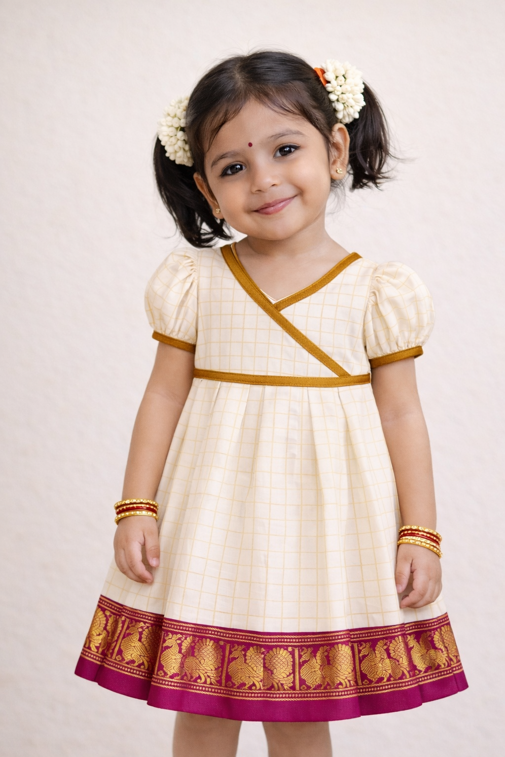 Kasavu Cotton Ethnic Dress with Majenta Pink Zari Border