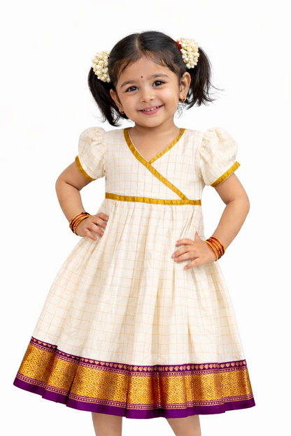 Kasavu Cotton Ethnic Dress with Jamun Purple Zari Border