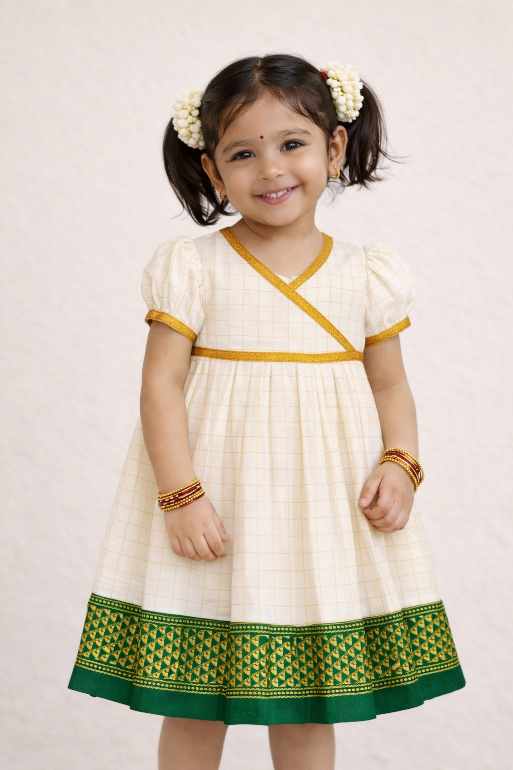 Kasavu Cotton Ethnic Dress with Dark Green Zari Border