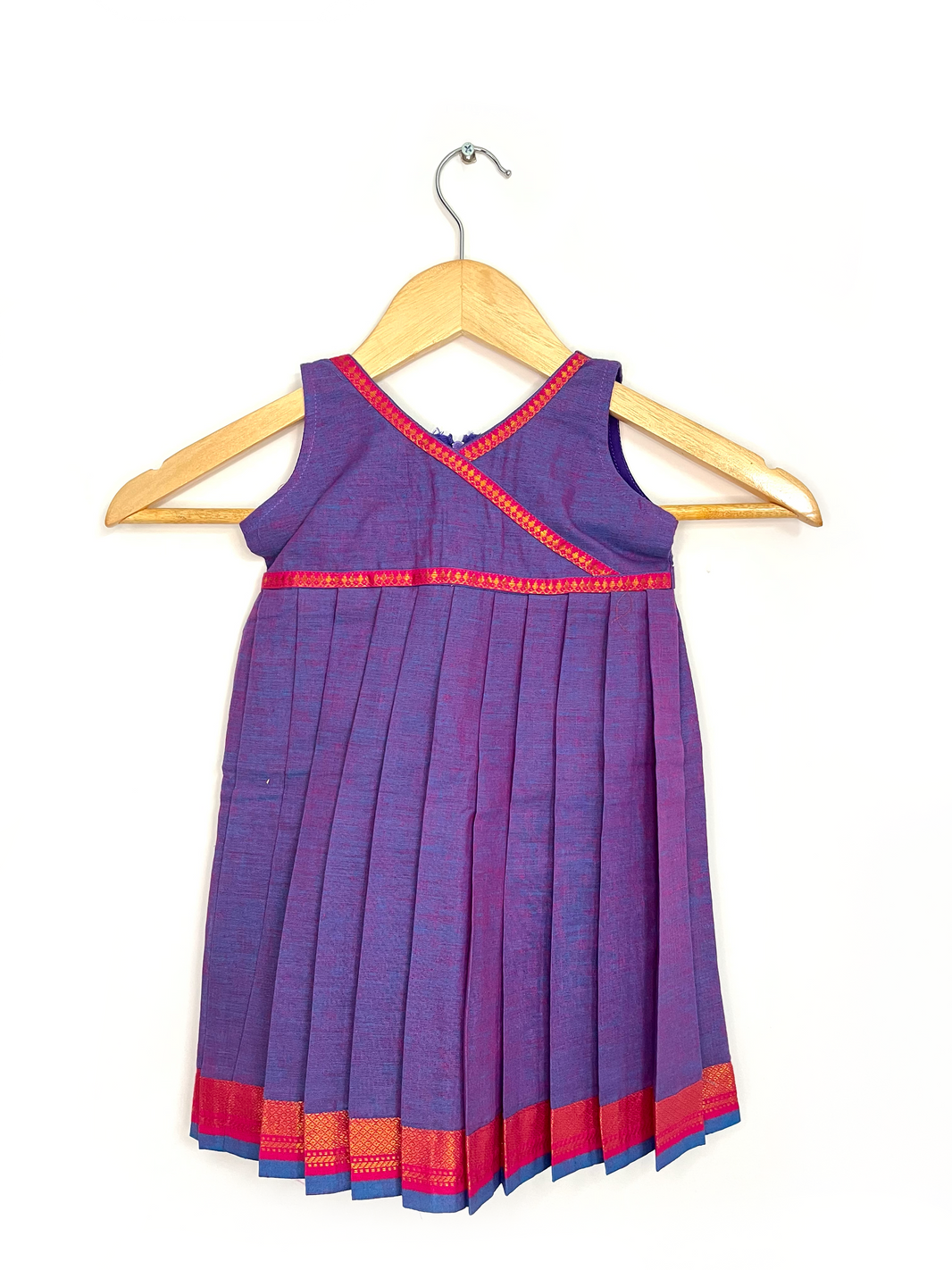 Bluish Purple Mangalagiri Cotton Dress with Pink Border