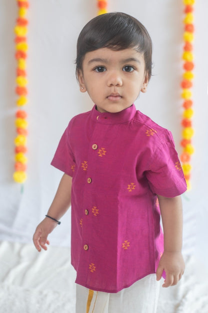Magenta Ikat Handloom Cotton Shirt