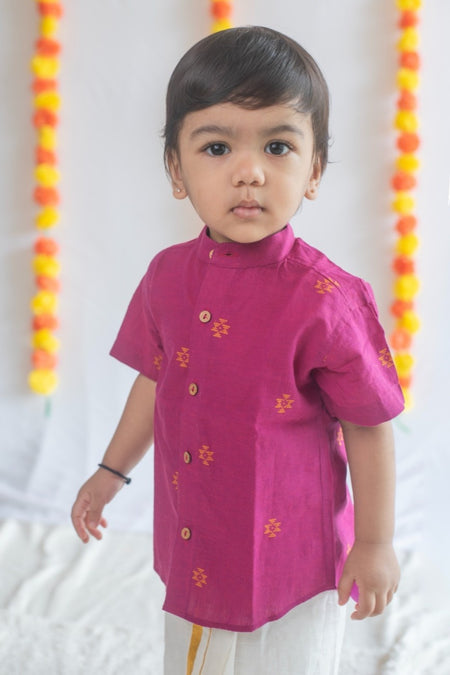 Magenta Ikat Handloom Cotton Shirt